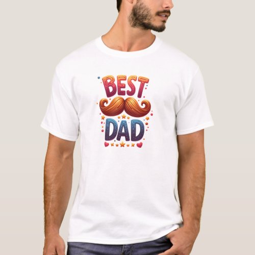 Bold retro typography funny moustache best dad T_Shirt