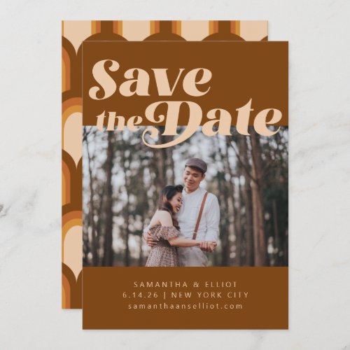 Bold Retro Typography Groovy Brown Photo Wedding Save The Date