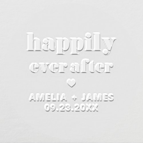 Bold Retro Typography Happily Ever After Wedding Embosser