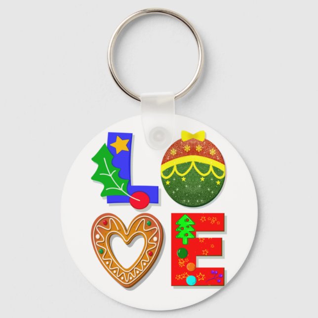 Bold Retro Typography, Love Christmas and Cookies Keychain (Front)