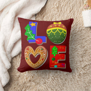 Bold Retro Typography, Love Christmas and Cookies Throw Pillow