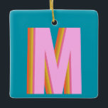 Bold Retro Typography Monogram Letter in Blue  Ceramic Ornament<br><div class="desc">Personalized Bold Retro Typography Monogram Letter in Blue Christmas Ornament</div>