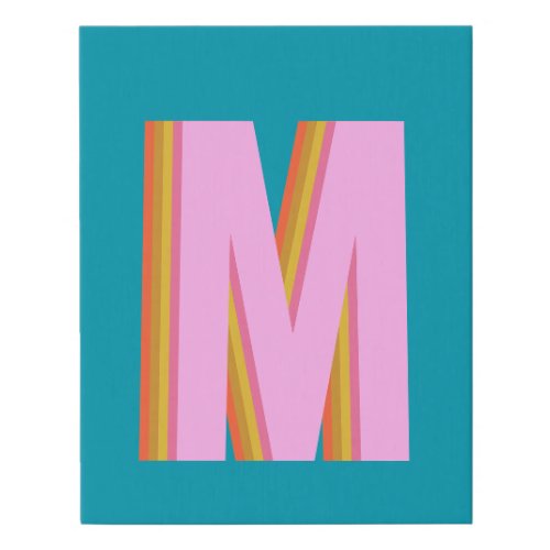 Bold Retro Typography Monogram Letter in Blue  Faux Canvas Print