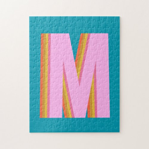 Bold Retro Typography Monogram Letter in Blue Jigsaw Puzzle