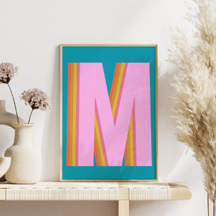 Bold Retro Typography Monogram Letter in Blue Poster