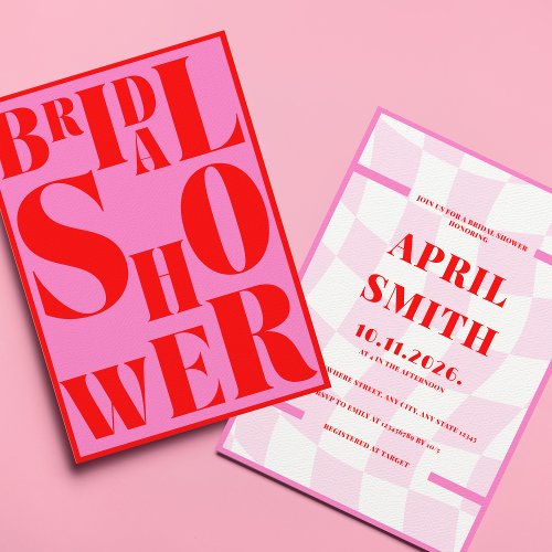 Bold Retro Typography Pink Red Bridal Shower Invitation