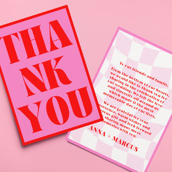 Bold Retro Typography Pink Red Vibrant Thank You Card by SleepyKoala at Zazzle