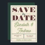 Bold Retro Vintage Green Brown Script Wedding  Save The Date<br><div class="desc">Retro inspired personalized wedding save the date card with a bold choice of fonts and a vintage color palette with shades of green, maroon brown and cream white. Perfect for a trendy Boho wedding or campground inspired wedding. All colors can be changed in the design tool! If needed, adjust the...</div>