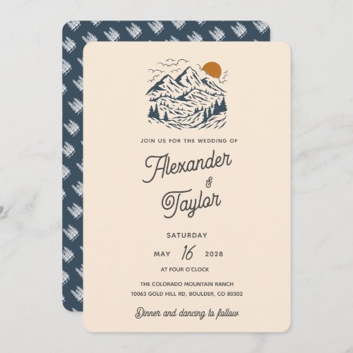 Bold Retro Vintage Mountain Landscape Wedding Invitation