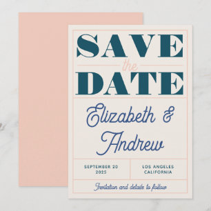 Bold Retro Vintage Teal Pink Script Wedding Save The Date