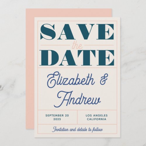 Bold Retro Vintage Teal Pink Script Wedding Save The Date