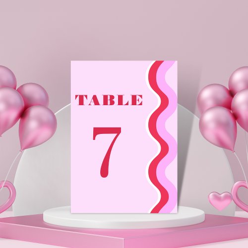 Bold Retro Wave 70s Red and Pink Table 7 Wedding T Table Number
