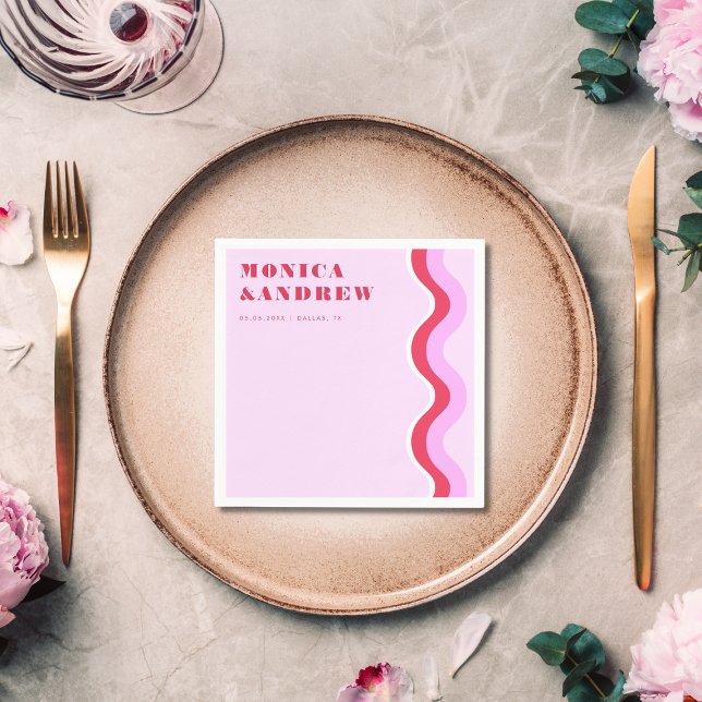 Bold Retro Wave Aesthetic Pink and Red Wedding Napkins (Creator Uploaded)