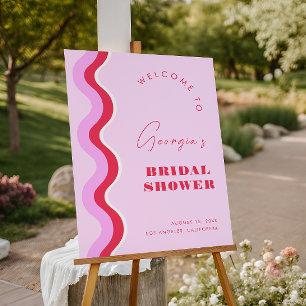 Bold Retro Wave Pink and Red Bridal Shower Welcome Foam Board