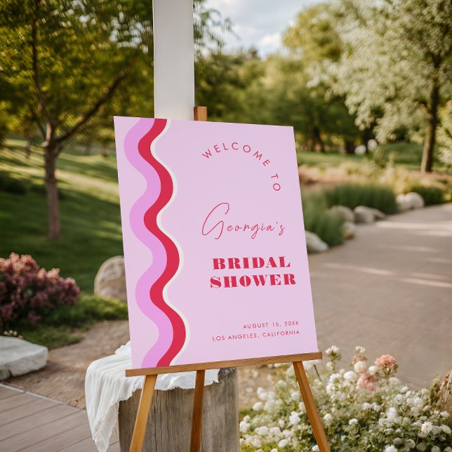 Bold Retro Wave Pink and Red Bridal Shower Welcome Foam Board (Creator Uploaded)