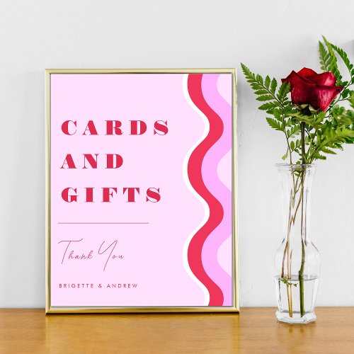 Bold Retro Wave Pink and Red Cards  Gifts Wedding Poster