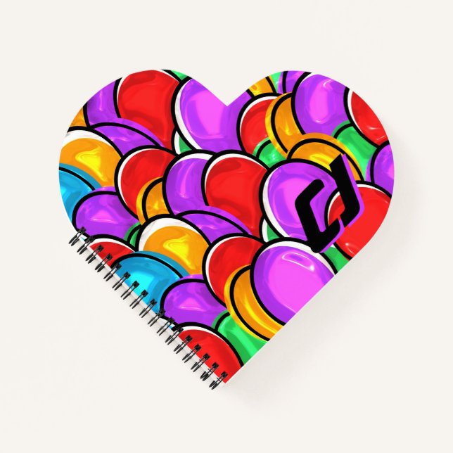 Bold Retro Wavy Pop Art Custom Monogram Heart  Notebook (Front)