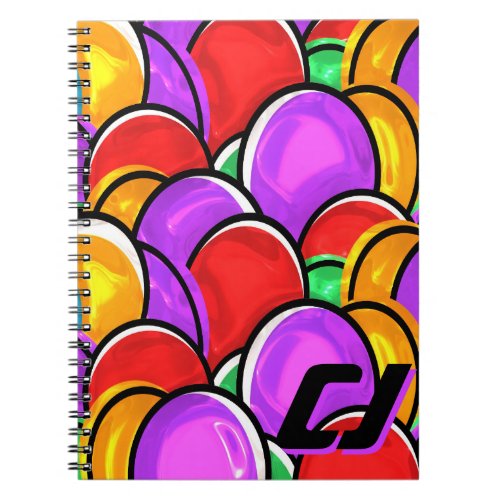 Bold Retro Wavy Pop Art Custom Monogram Notebook