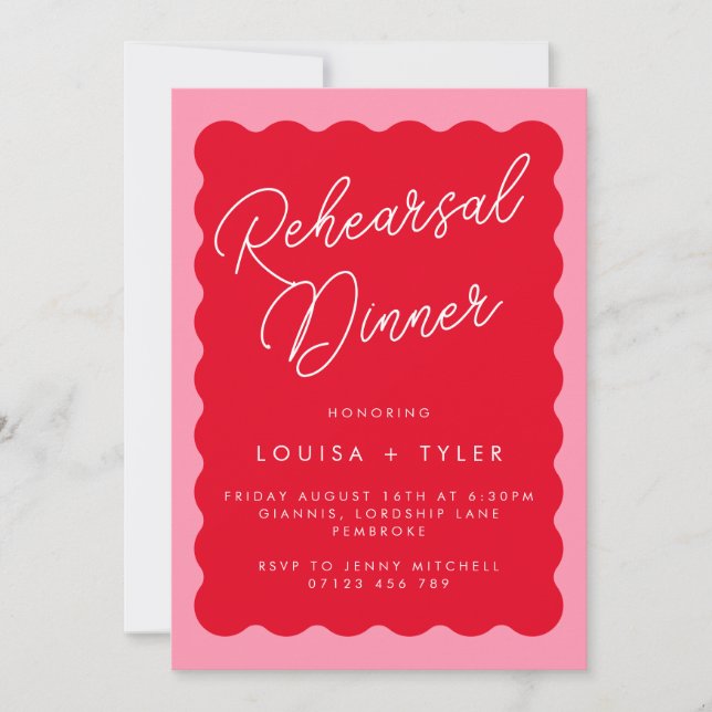 Bold Retro Wavy Red & Pink Bridal Shower Invitation (Front)