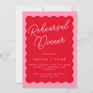 Bold Retro Wavy Red & Pink Bridal Shower Invitation