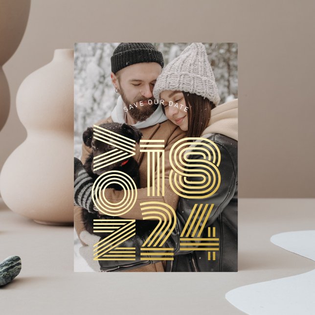 Bold Retro Wedding Save The Date Photo Foil Invitation (Creator Uploaded)