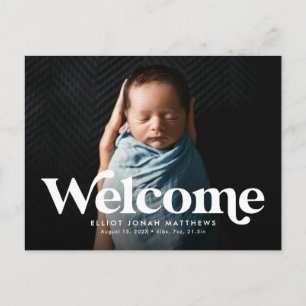 Bold retro welcome birth announcement postcard