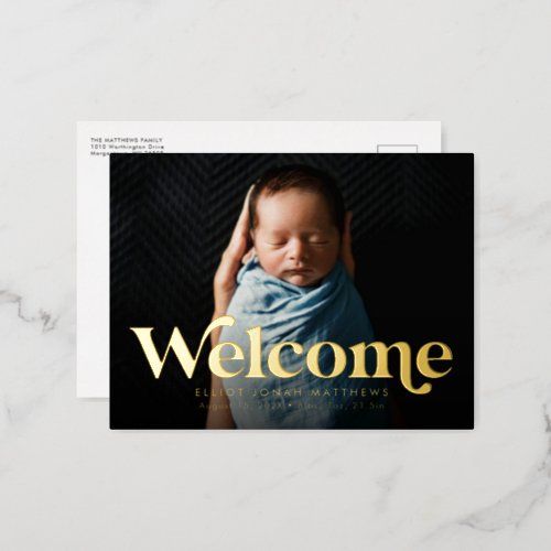 Bold retro welcome birth announcement postcard