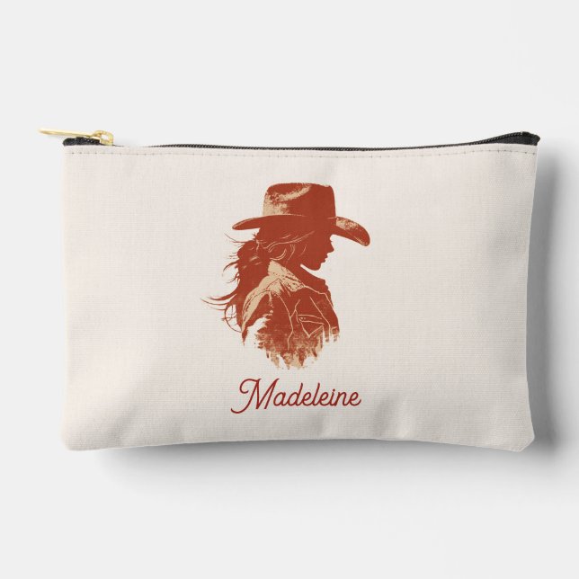 Bold Retro Western Cowgirl Bachelorette Name Accessory Pouch (Front)