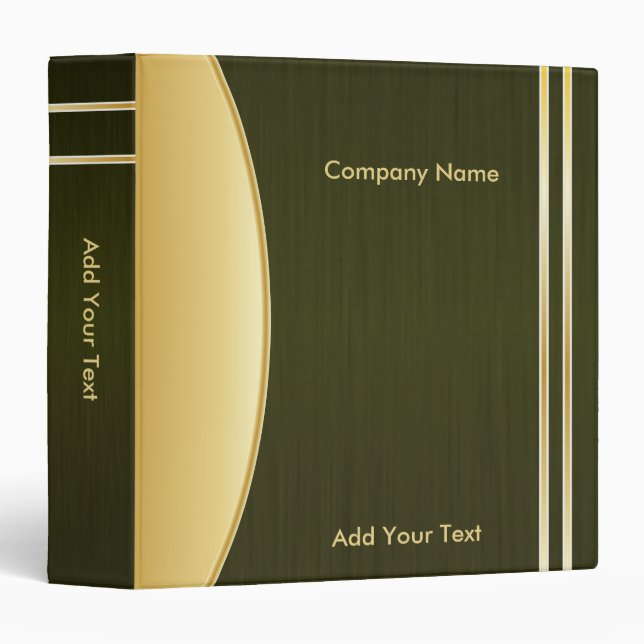 Bold Rich Dark Olive Green and Gold Company Design 3 Ring Binder (Front/Spine)