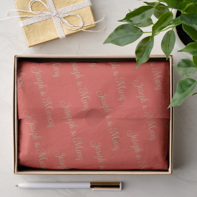 Bold Rich Poppy Red & Soft Sage Script Wedding  Tissue Paper (Gift)