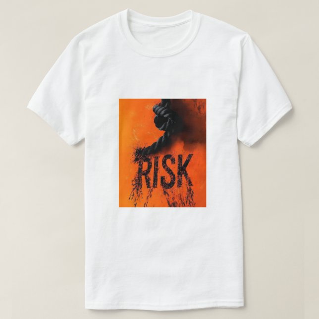 Bold "RISK" Graphic with Rope — Motivational Distr T-Shirt (Design Front)