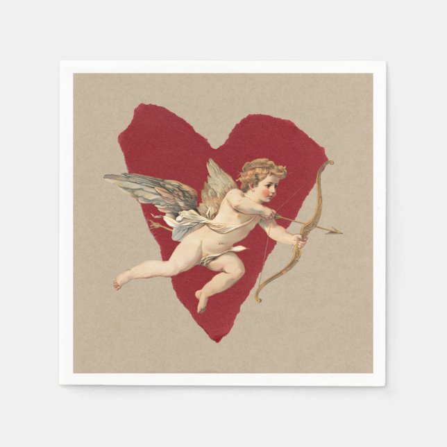Bold Romance Classics Red Heart Angel Bow & Arrow  Napkins (Front)