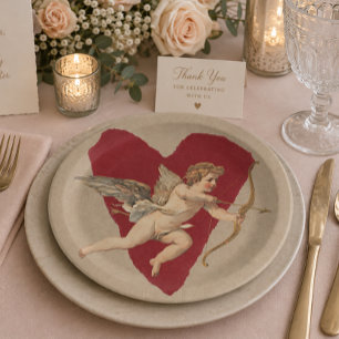 Bold Romance Classics Red Heart Angel Bow & Arrow Paper Plates