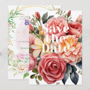 Bold Romantic Floral & Butterfly Double-Sided Save Invitation