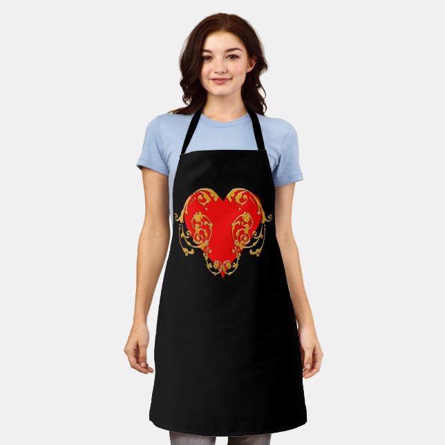 Bold Romantic Valentine Red Goth Heart Apron (Worn)