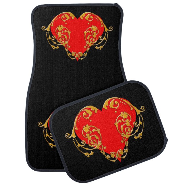 Bold Romantic Valentine Red Goth Heart  Car Floor Mat (Set)