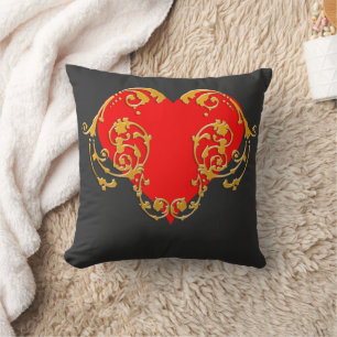 Bold Romantic Valentine Red Goth Heart Throw Pillow