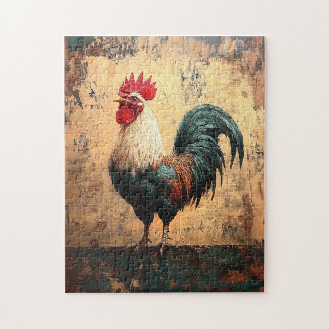 Bold Rooster Chicken Oil Painting Jigsaw Puzzle (Vertical)
