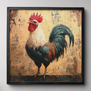 Bold Rooster Chicken Oil Painting Peel And Stick Photo Tile