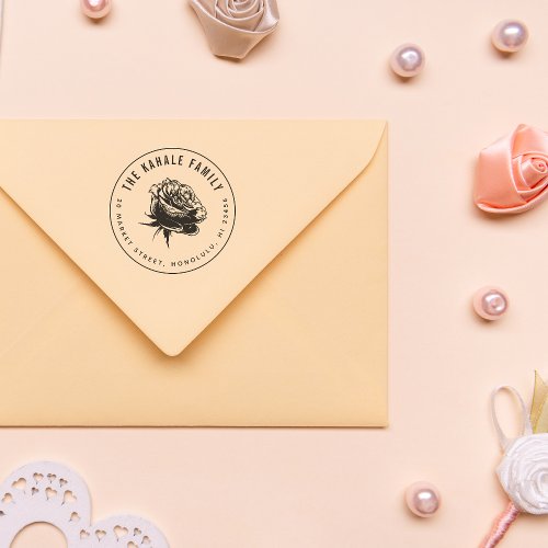 Bold Rose  Custom Family Name  Return Address Rubber Stamp