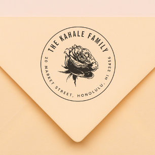 Bold Rose   Custom Family Name & Return Address Rubber Stamp