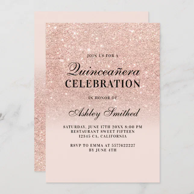 Bold rose gold glitter elegant chic Quinceañera Invitation | Zazzle