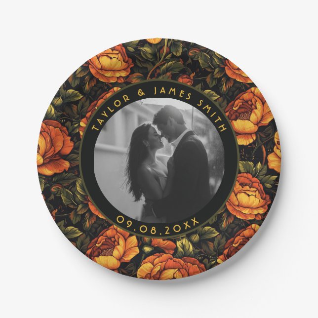 Bold Rose Greenery Plates For Wedding Keepsake (Front)