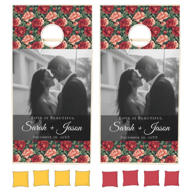 Bold Rose Minimalist Wedding Cornhole Set (Set)
