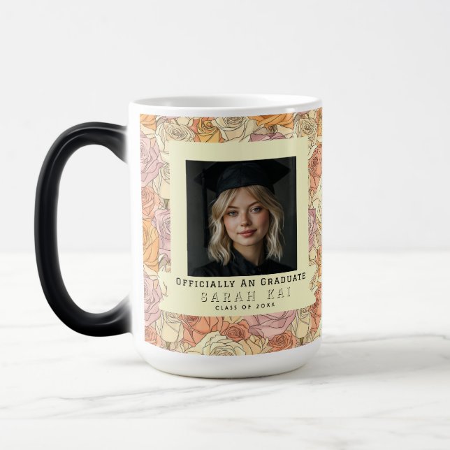 Bold Rose Pattern College Grad Color Morph Mug (Left)
