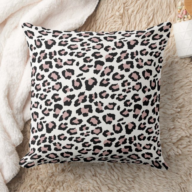 Bold Rose Pink Black Leopard Animal Print Throw Pillow (Blanket)