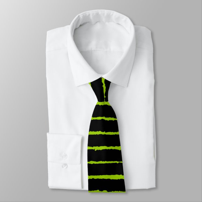 Bold Rough Stripes - Black on Martian Green Neck Tie (Tied)