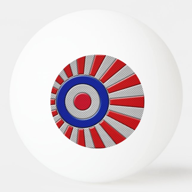 Bold Roundel Sunburst Design in Carbon Fiber Style Ping Pong Ball (Front)