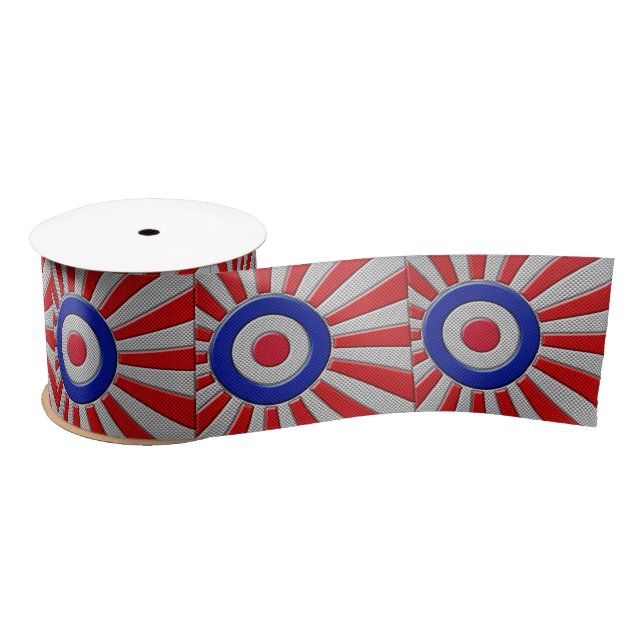 Bold Roundel Sunburst Design in Carbon Fiber Style Satin Ribbon (Spool)