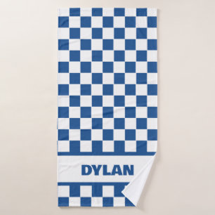 Bold Royal Blue Checkerboard Bath Towel